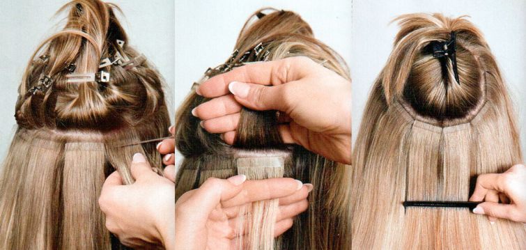 prodlužování vlasů pomocí lepících pásků