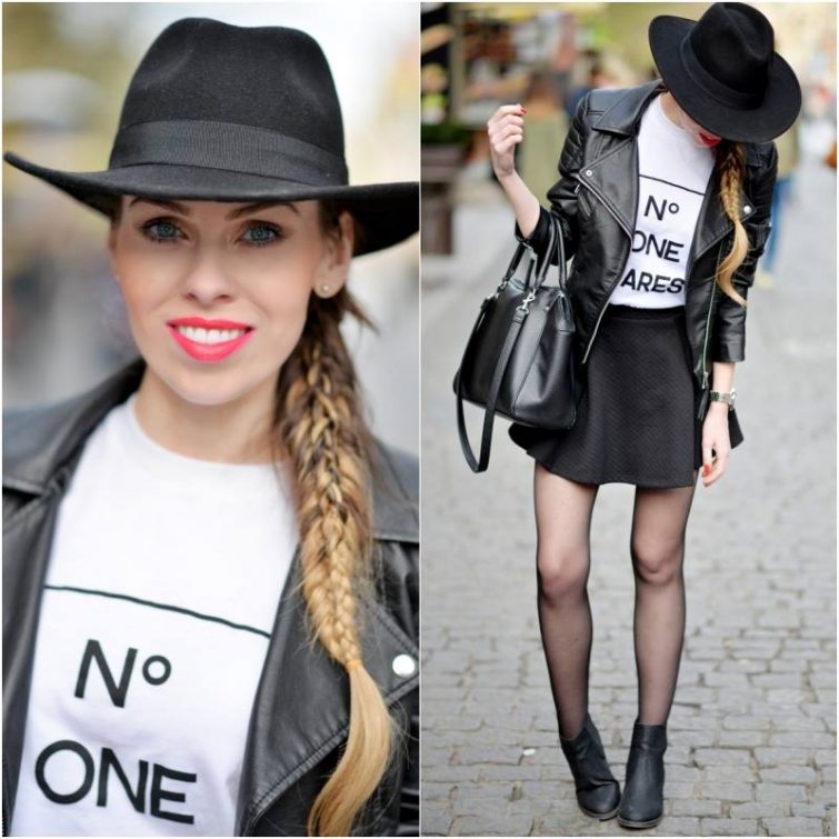 Beauty blogerka Petra Lovelyhair, černý křivák-černý klobouk-sukně do pasu